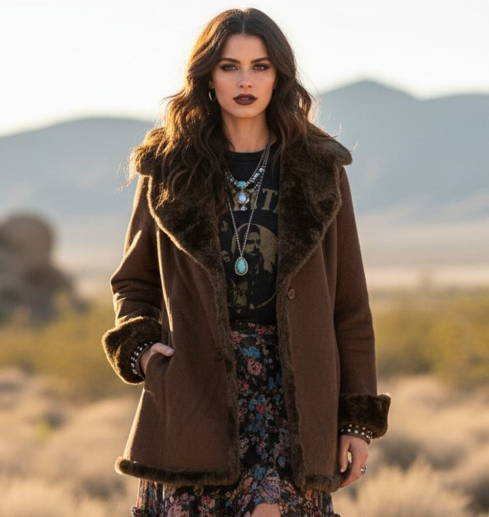 Calvin Klein Faux Suede & Fur Coat — Size Large